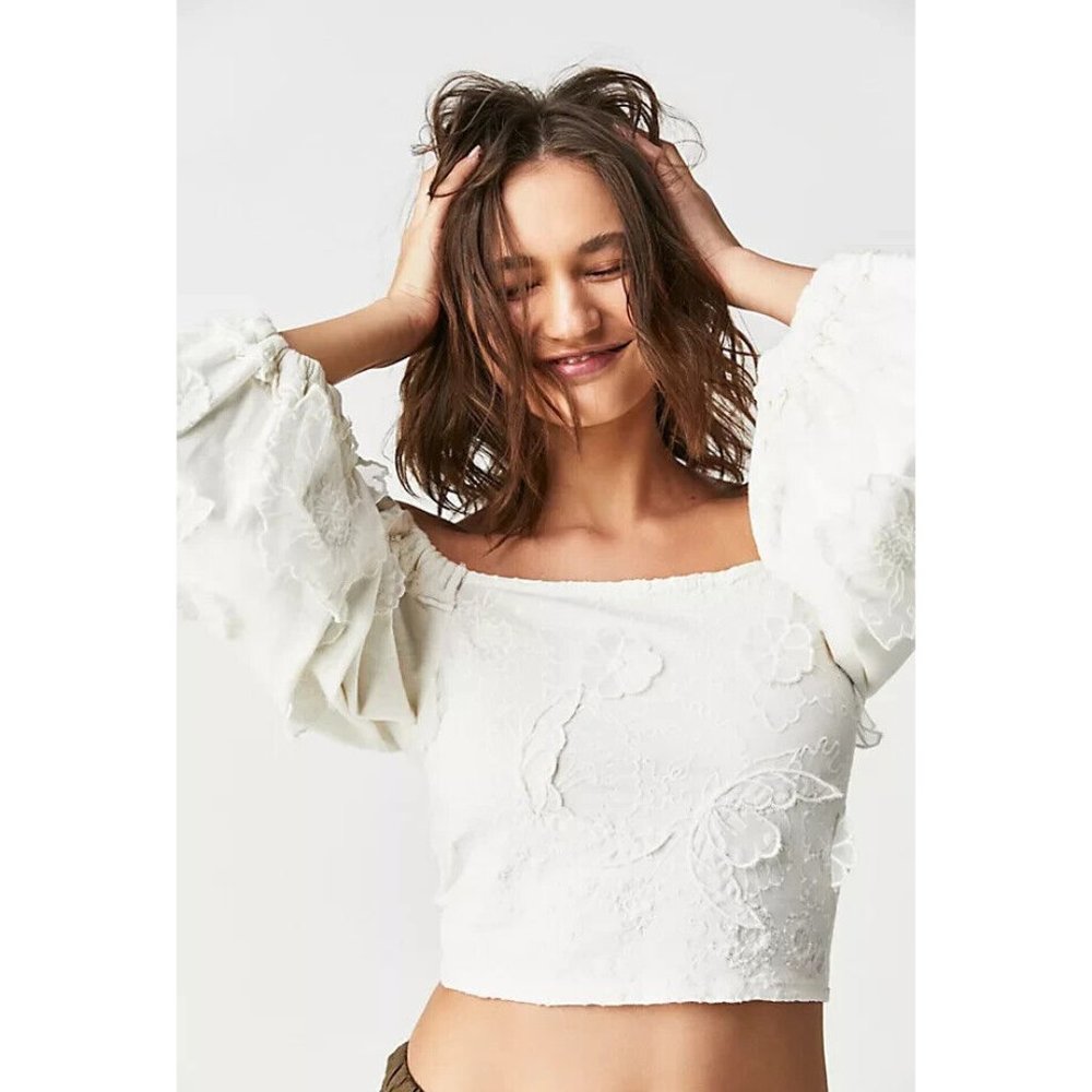 Free People White Floral Crop Top